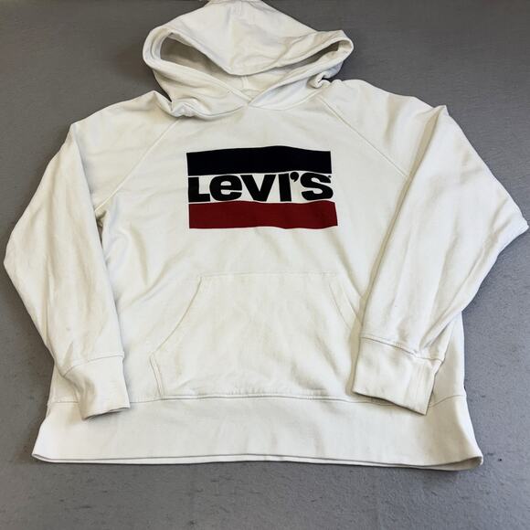 Vtg Levis Hoodie Womens Large Graphic Logo White Sweatshirt Y2K Streetwear Retro - Picture 1 of 8